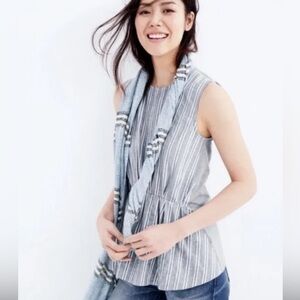 J. CREW Womens Sleeveless Blue Stripe Gray Back Peplum Waist C1930 Size Small